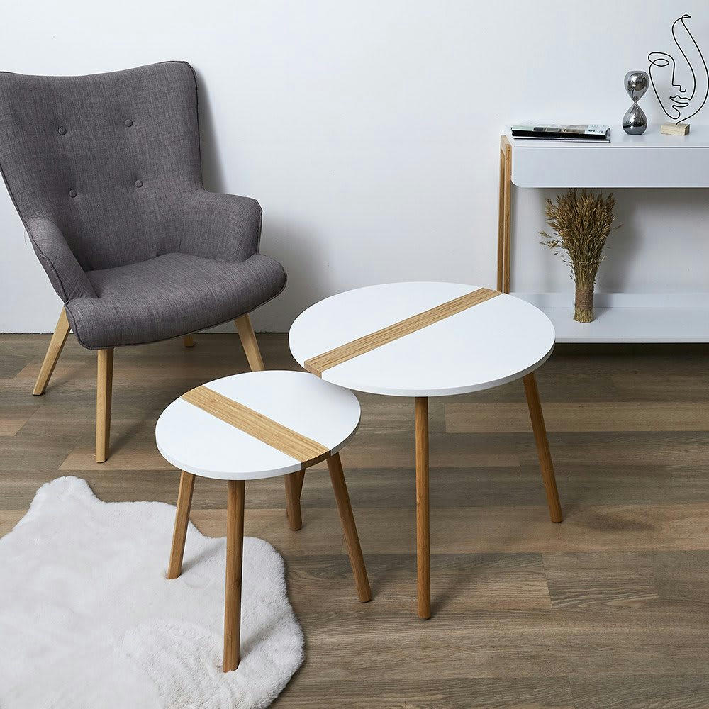 - Tables d'appoint gigognes bicolore relief blanc - Lot de 2