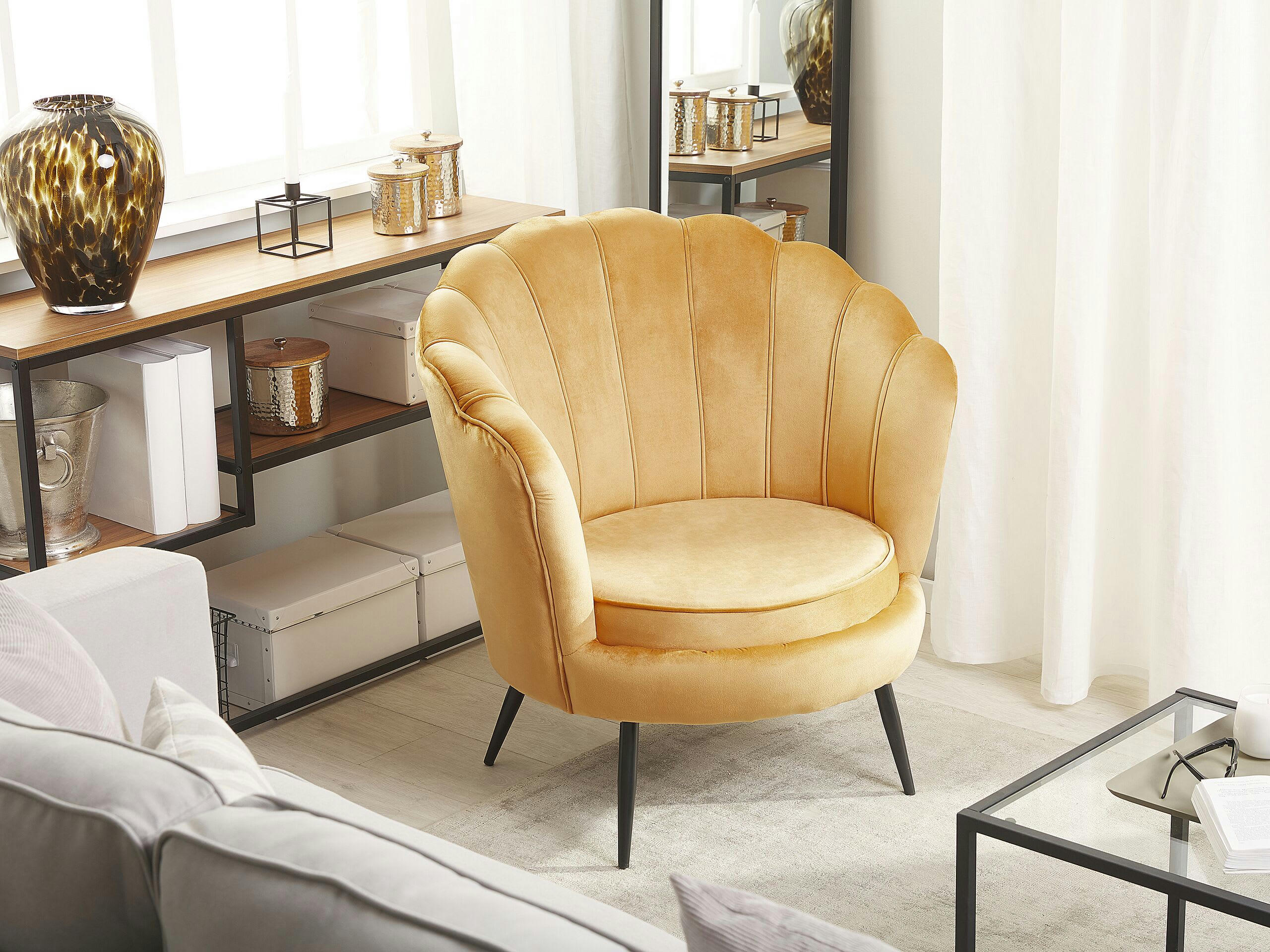 LOVIKKA - Fauteuil fleur en velours jaune