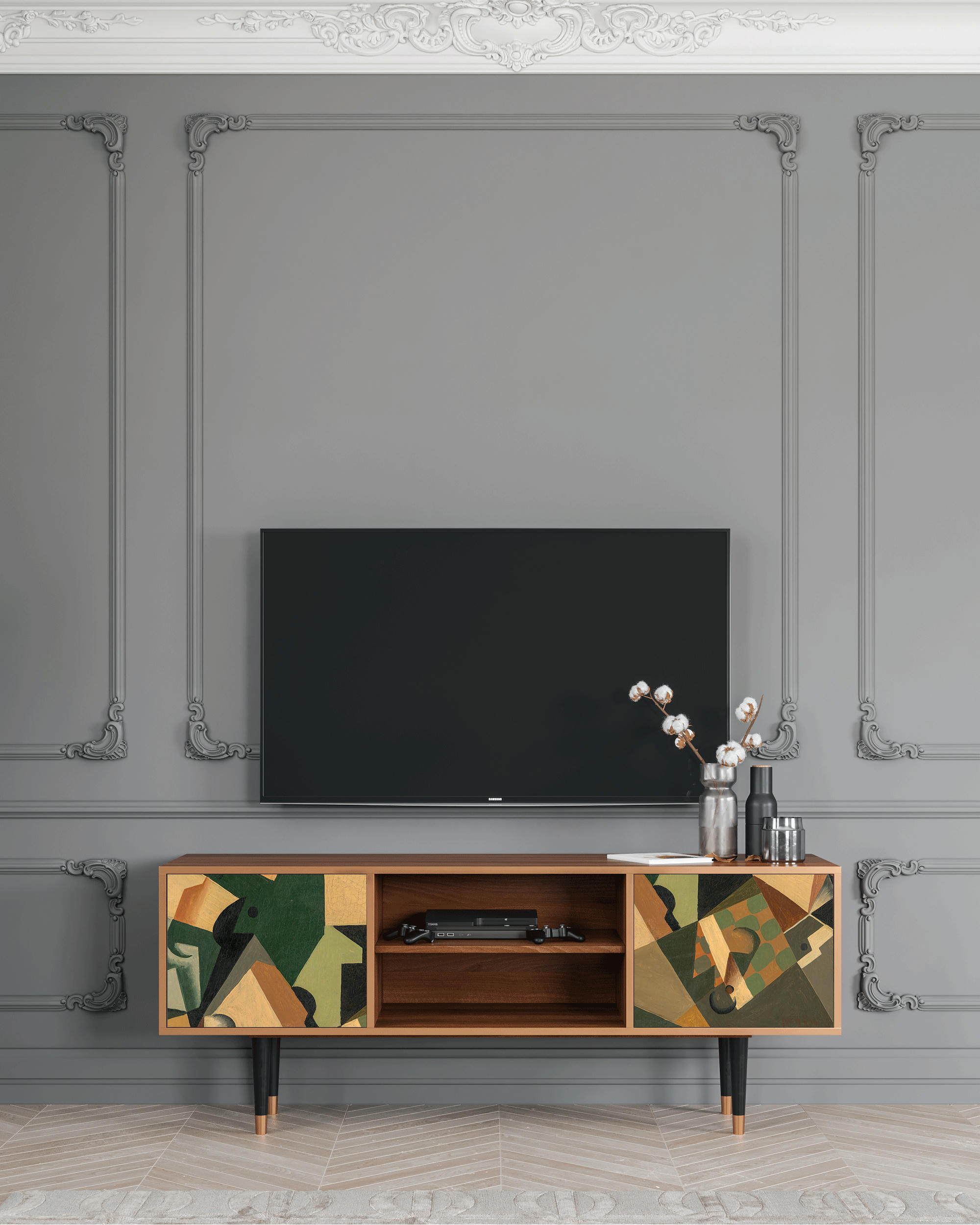 GLASS AND CHECKERBOARD BY JUAN GRIS - Meuble TV  multicolore 2 portes L 170 cm