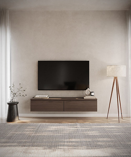 Meuble TV suspendu 150 cm 2 portes noyer du Wisconsin BEMMI
