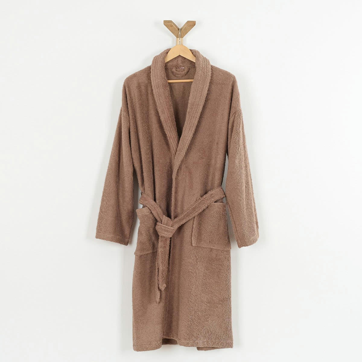 PEIGNOIR CONFORT - Peignoir col chale en coton marron chocolat l