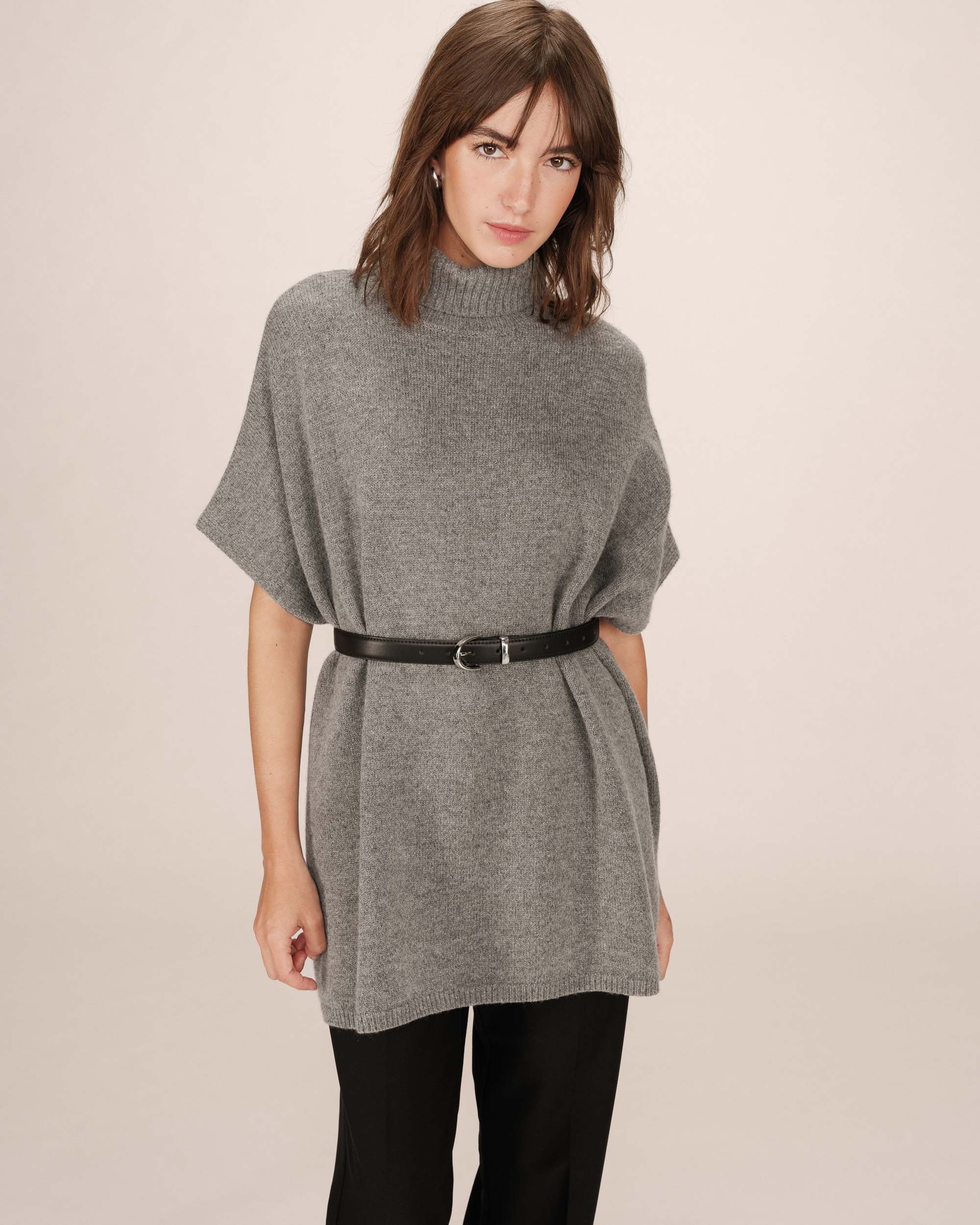 Pull poncho en maille anthracite Saison