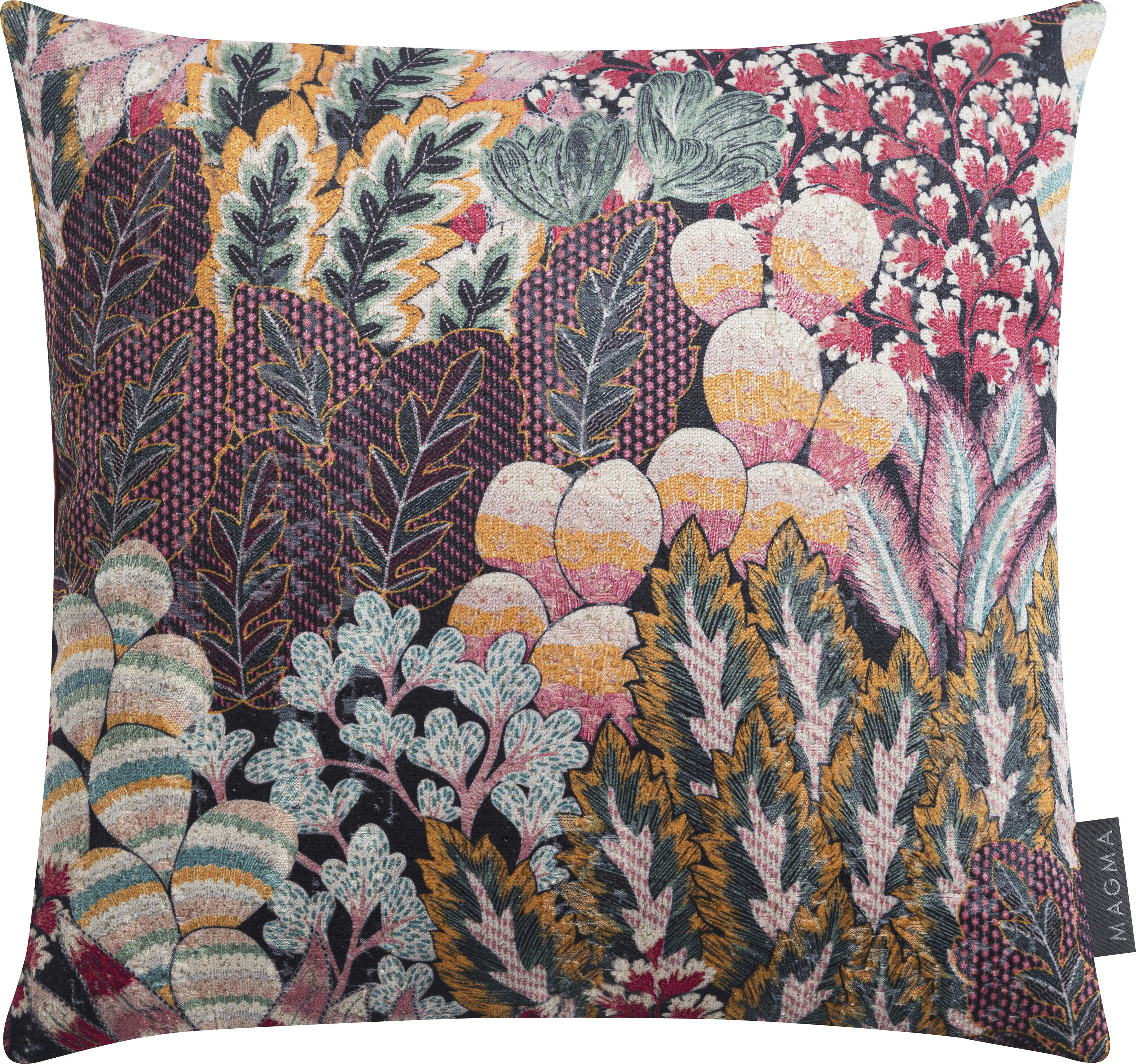 OPHELIA - Housse de coussin imprimé végétal sur velours rose - 40x40