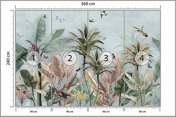 Papier Peint Intissé Photo Pour Chambre PLANTES Oiseaux Papillons 360cm x 240cm