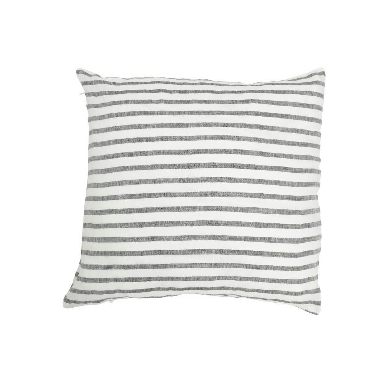 LES ESSENTIELS - Coussin en lin lavé rayé noir/crème 45x45