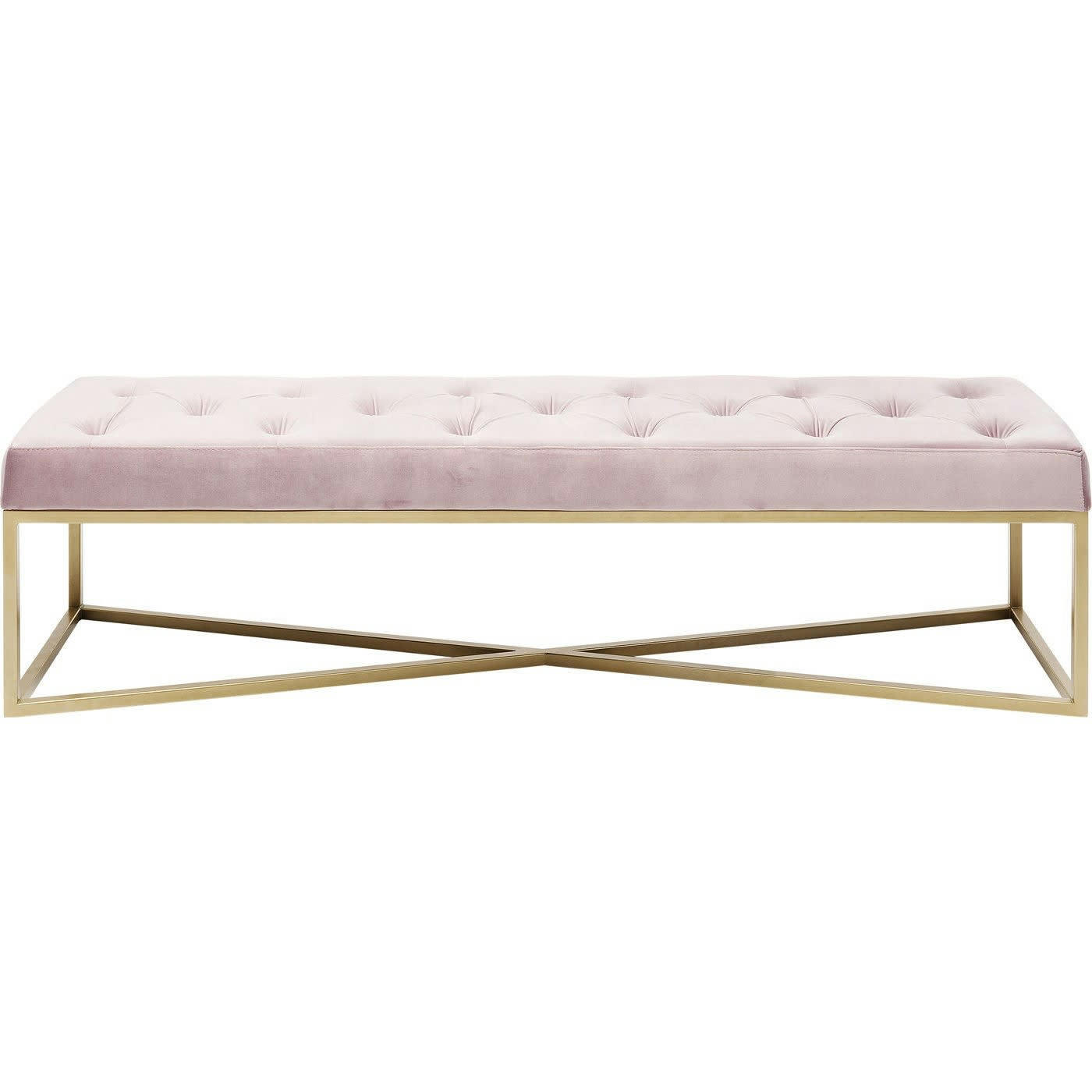 CROSSOVER - Banc 2 places velours rose et acier doré