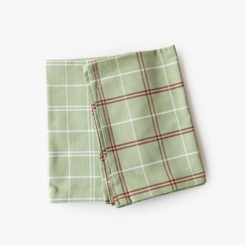 Conjunto de dois panos de Cozinha Xadrez Verde, Bordeaux e Branco CHECKS