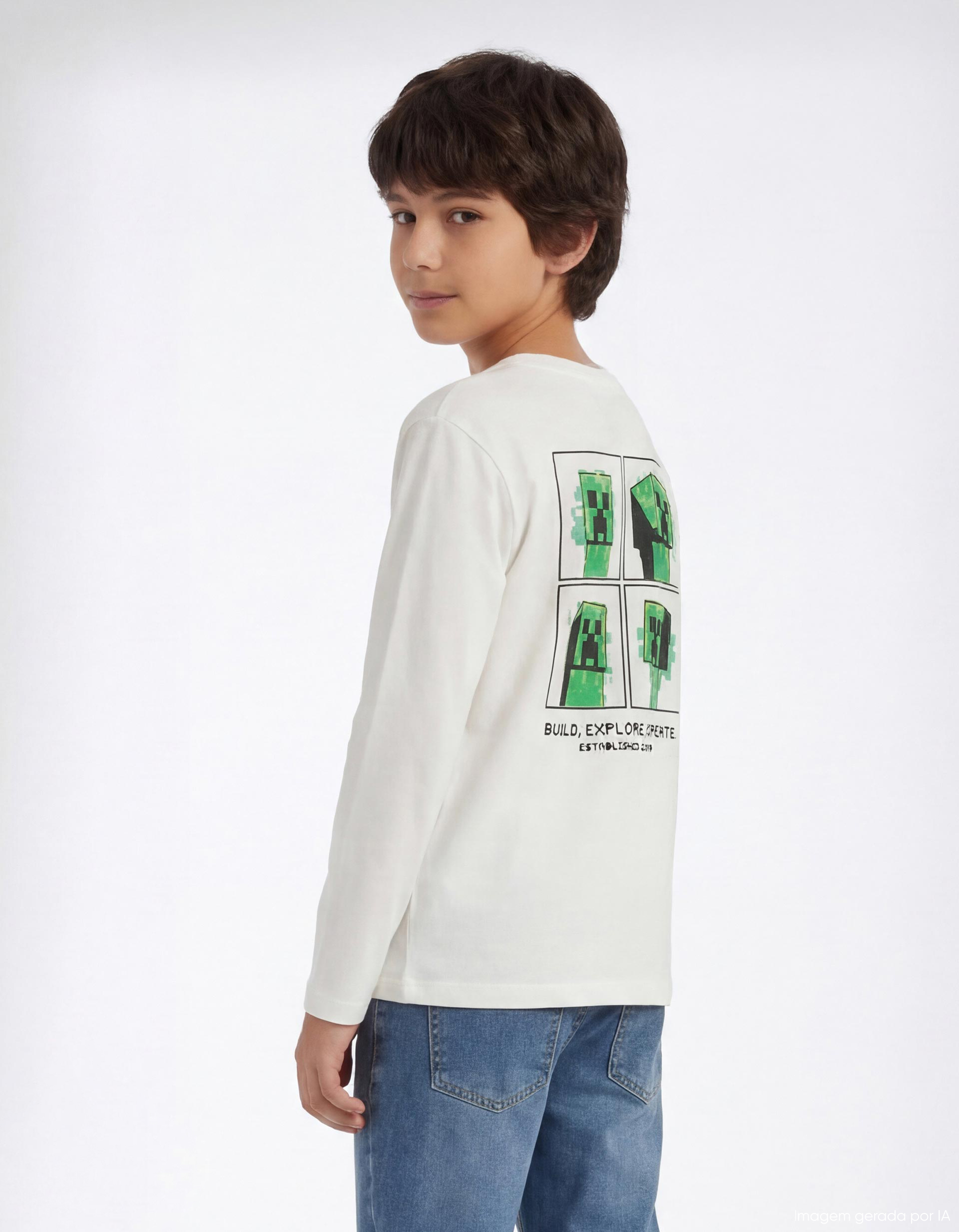 T-shirt Manga Comprida 'Minecraft', Menino, Branco