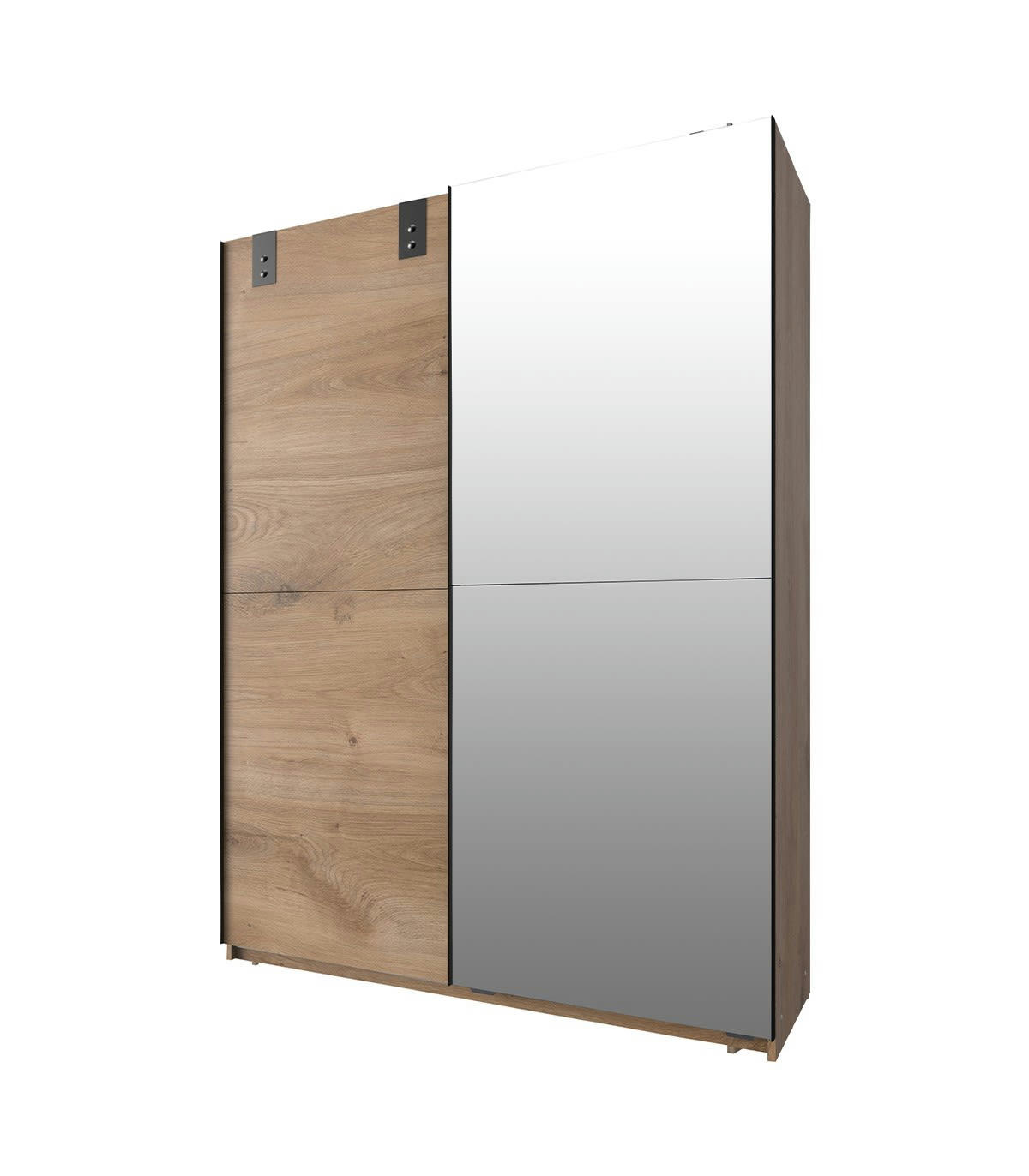 - Armoire 2 portes coulissantes 1 porte miroir + 1 porte chêne - L135 cm