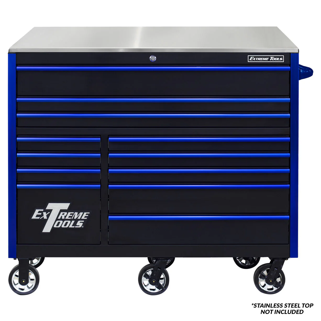 Extreme Tools RX Series 55�� 12 Drawer Roller Cabinet with 150 lbs. Slides(Black - Blue)