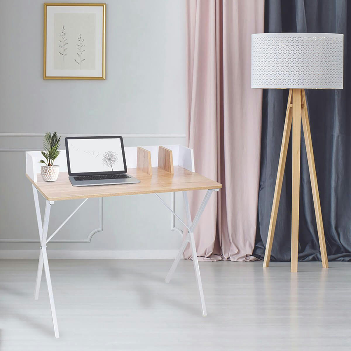 BADIE - Bureau  plateau effet bois et piètement blanc