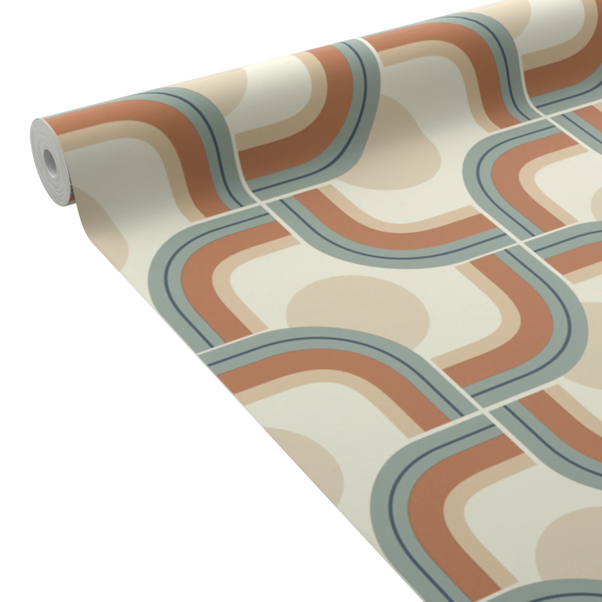 Papier peint intissé SUZIE beige nude, terracotta et bleu givré