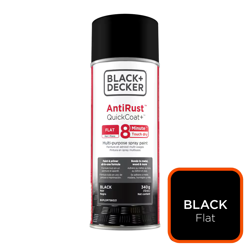 Black & Decker Fast-Dry Oil-Based AntiRust Aerosol Spray Paint, Glossy, Black, 340-g