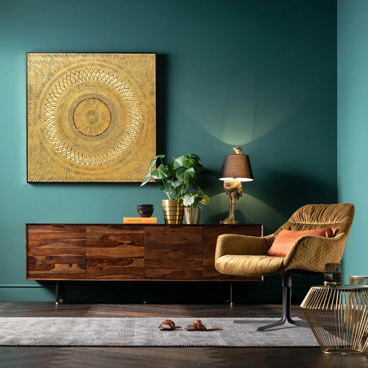 BRISTOL - Fauteuil pivotant en velours jaune et acier