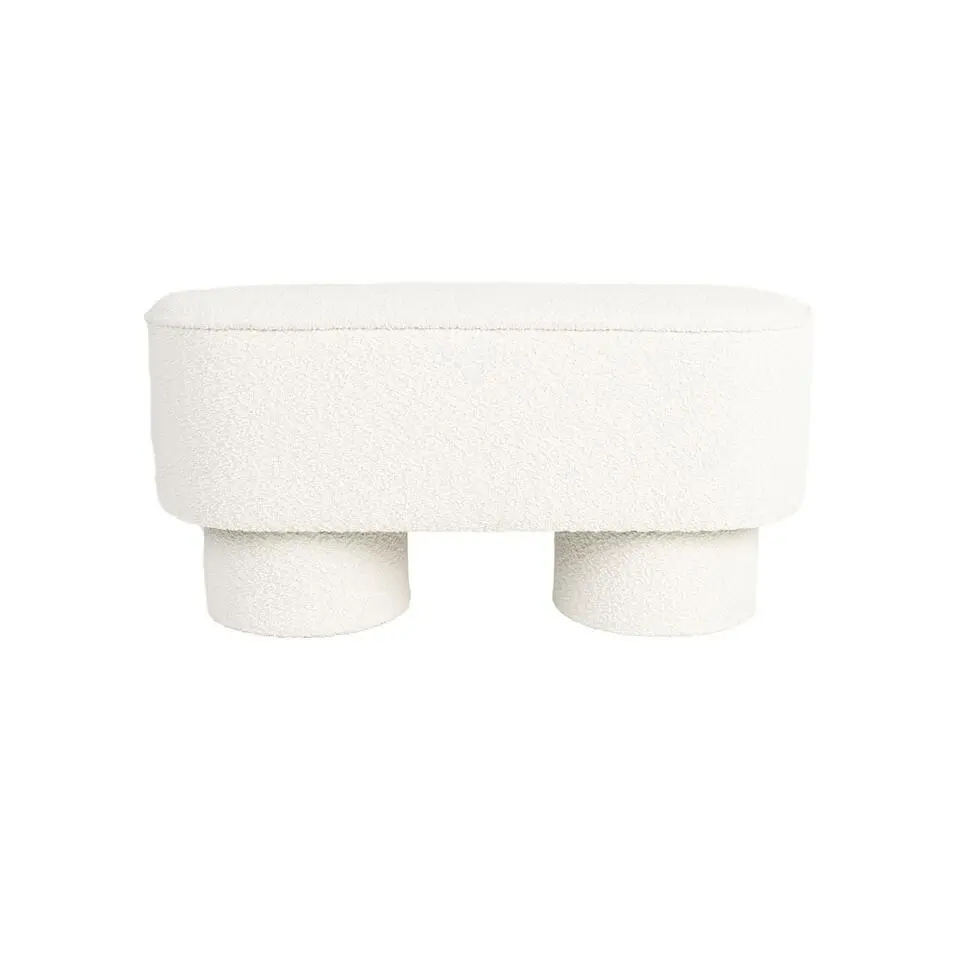 Bankje Wit Boucl&eacute; - 93x35x45cm - Halbankje - Marcos