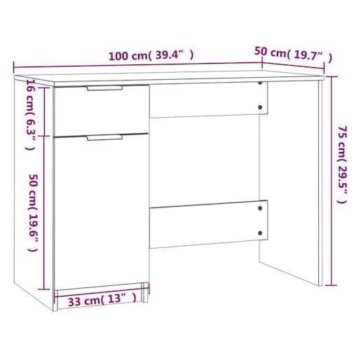 NNEVL Desk White 100x50x75 cm Engineered Wood
