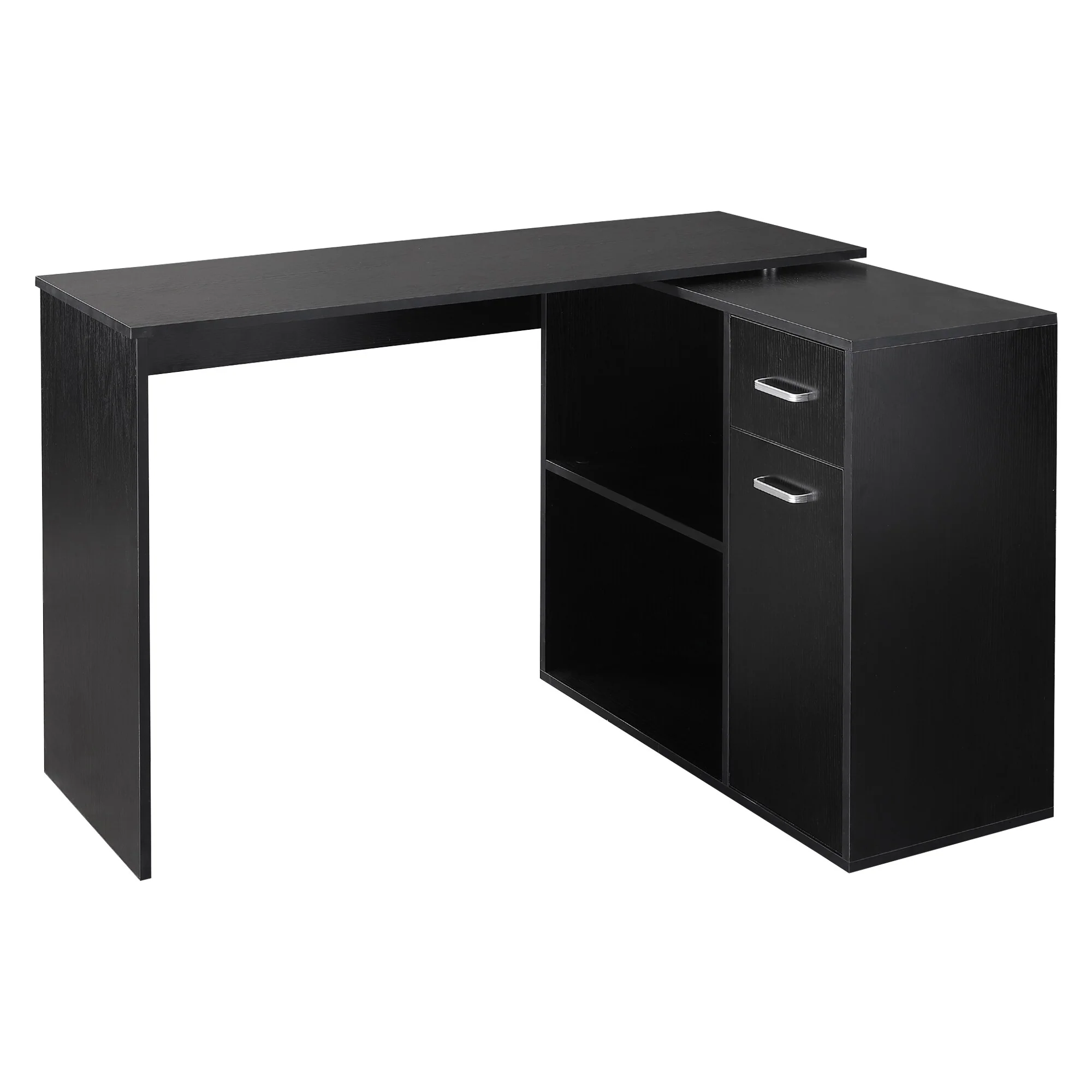 L Shaped Computer Desk with Shelves & Drawer, 180° Rotating Office Desk with Cabinet & Anti-slip Plastic Footpad