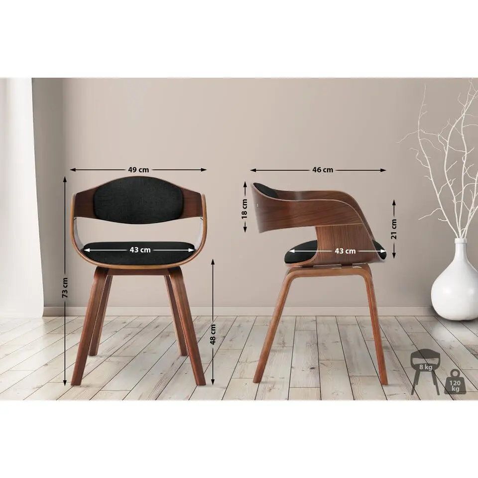 CLP Eetkamerstoel Kingston Stoff walnoot Frame - Stof - walnoot/zwart