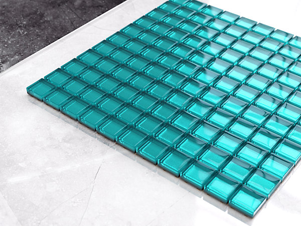 Mosaïque en verre sur filet pour salle de bain ou cuisine 30 cm x 30 cm -Hydrangea blue
