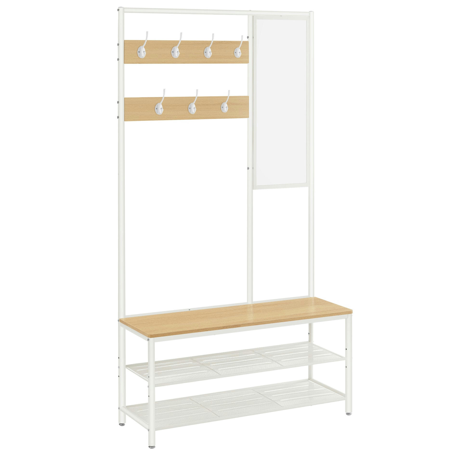 - Meuble d'entrée avec étagères et miroir effet bois blanc