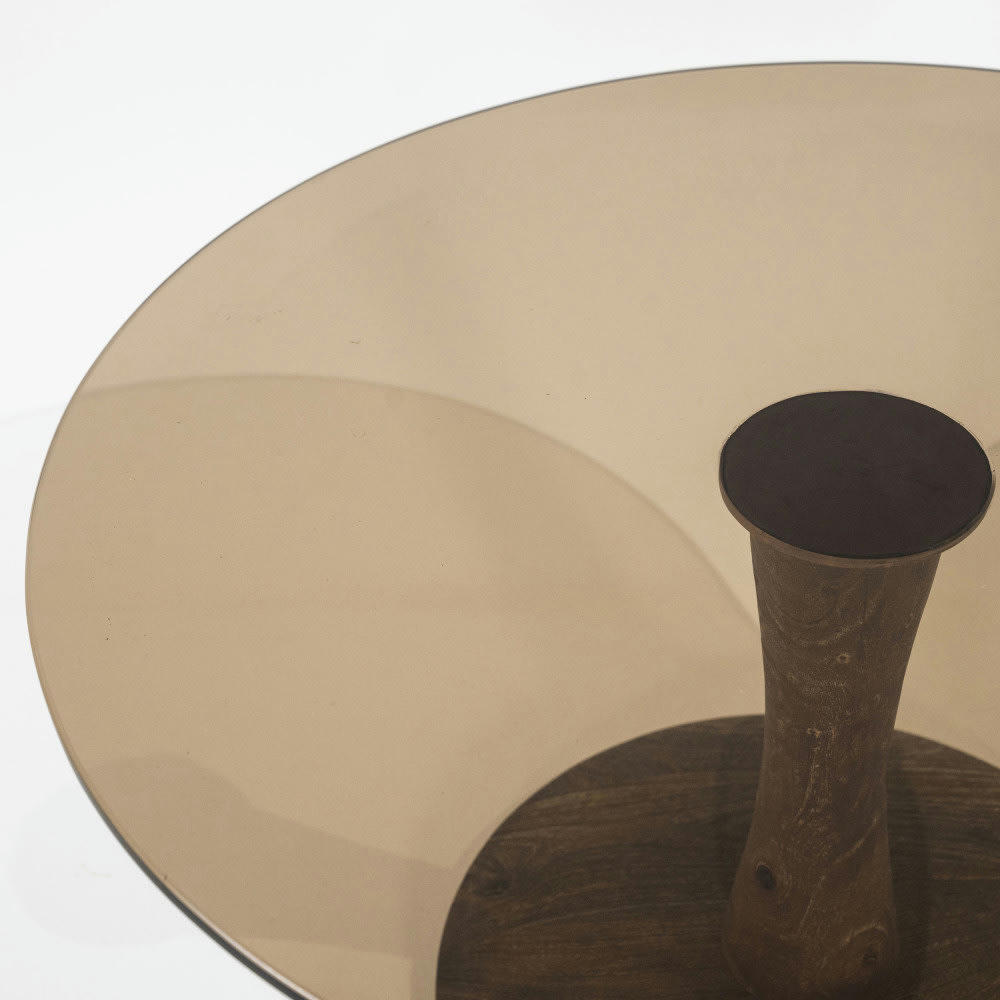 BOOGIE - Table d'appoint ronde en verre et bois de manguier D55cm bois foncé