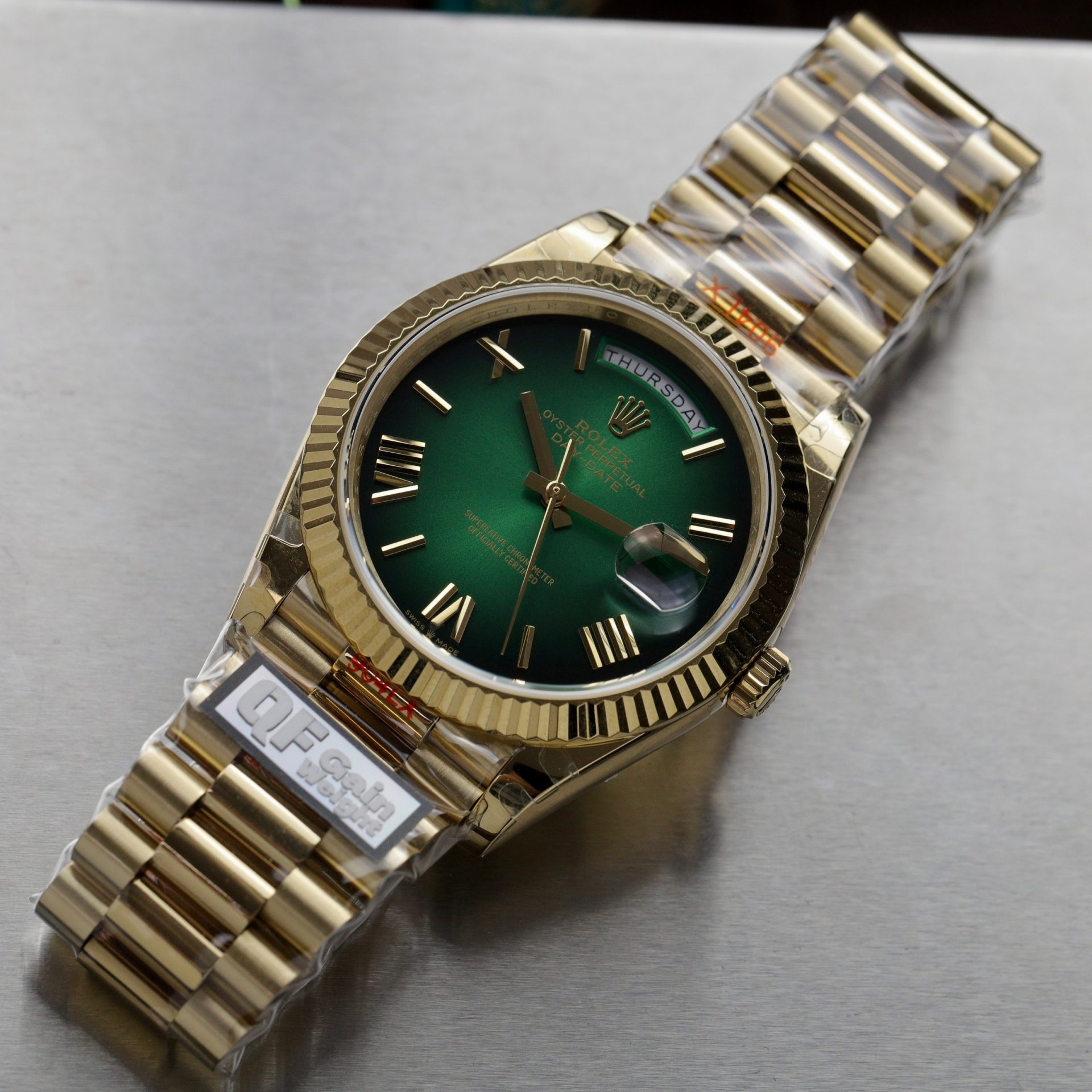 Rolex Day-Date 228238 YG Plated Ombre Green Dial 40mm Super Clone