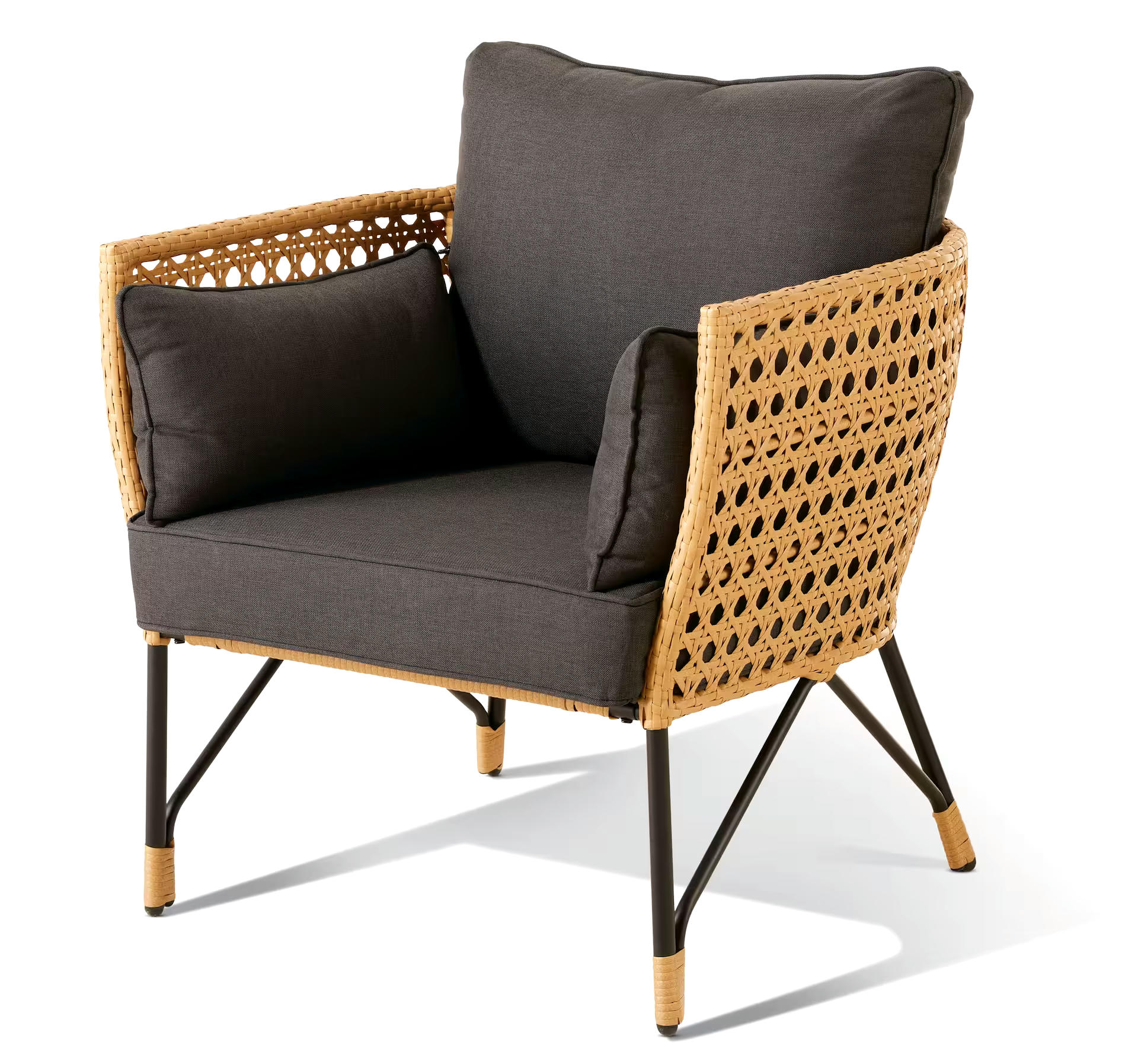 CANVAS Serene Steel & Wicker Outdoor/Patio Chair & Ottoman Set with UV Resistant Cushions, Black