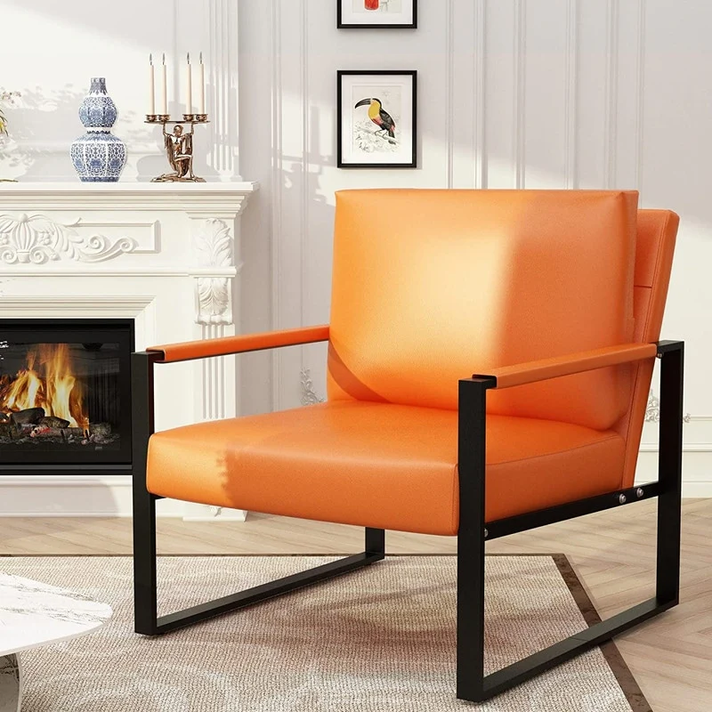 Eureka Modern Vintage Upholstered PU Leather Armchair, Mid Century Accent Chairs with Steel Frame, Leisure Chairs