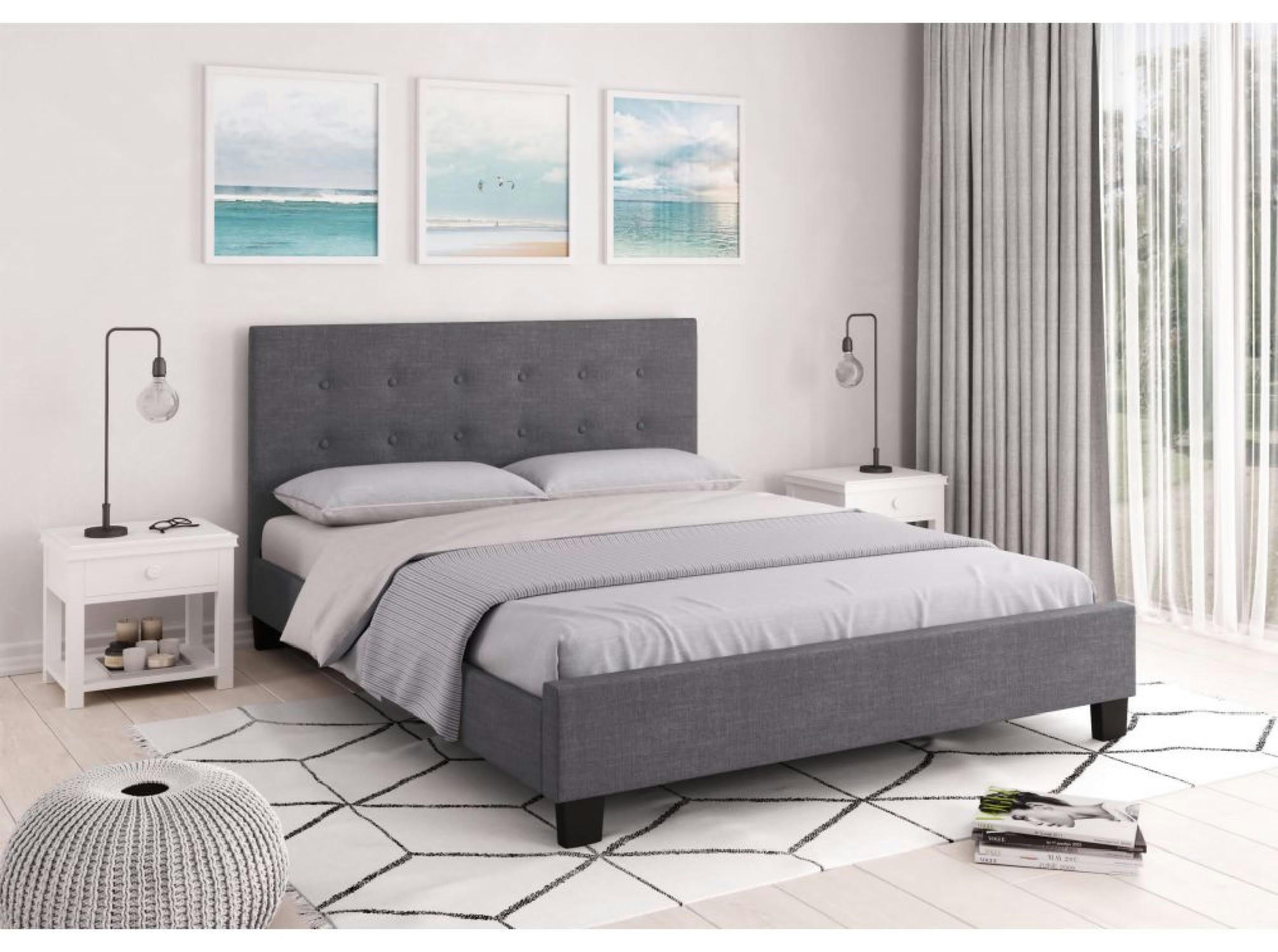REX - Cadre de lit avec tête de lit et sommier à lattes - Gris - 140 cm