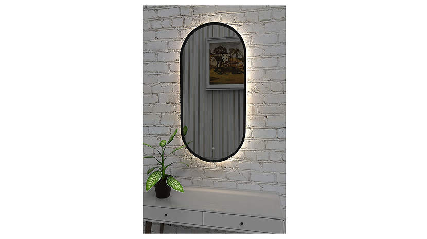 Lustro łazienkowe ścienne owalne LED 35x100 cm bez piaskowania z włącznikiem czarne