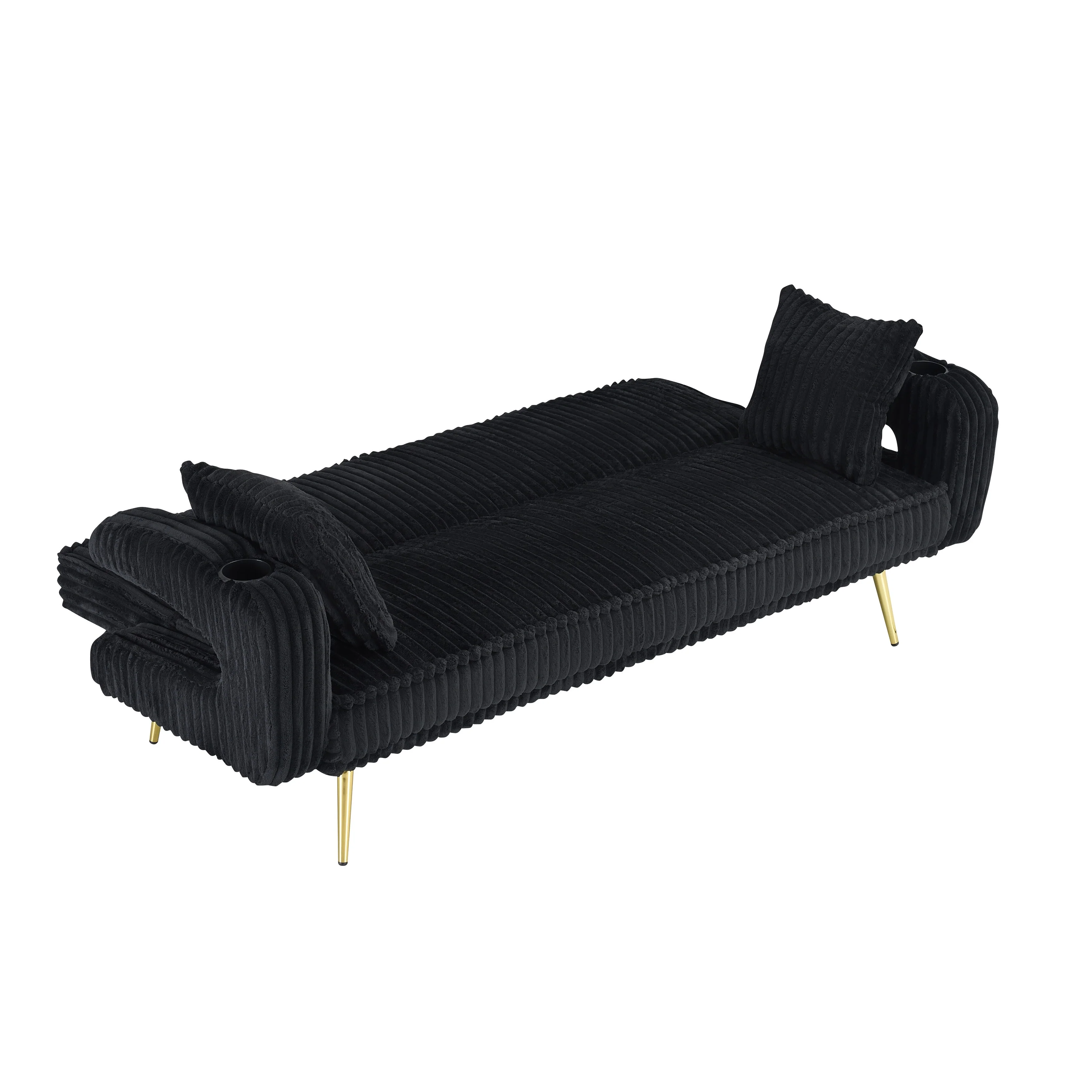 Straight-Row Corduroy Sofa With Throw Pillows, Featuring A Minimalist Style