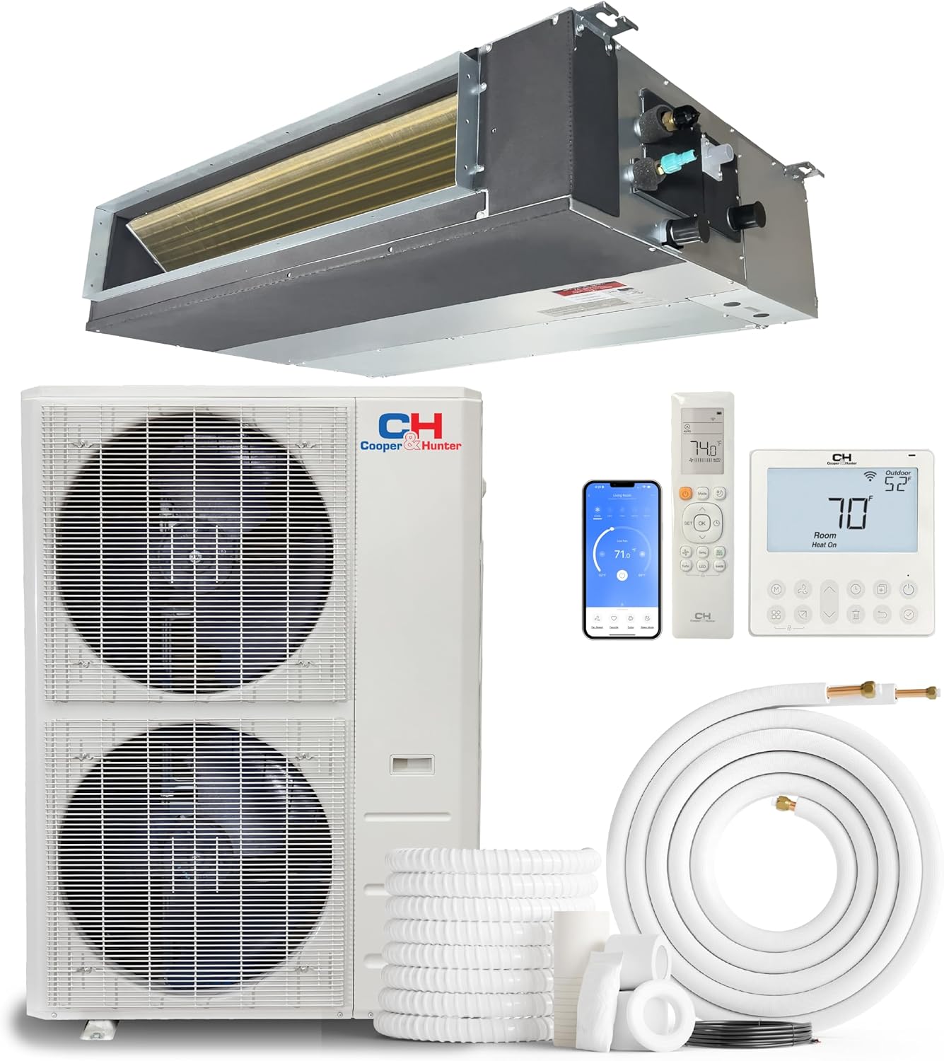 Cooper & Hunter 48,000 BTU 230V Concealed Slim Ducted Mini Split Air Conditioner & Heat Pump – 17.1 SEER2 Inverter System – Includes 25FT Installation Kit – Ducted AC/Heating