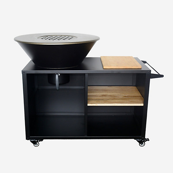 Brasero barbecueD.80cm - Stromboli - coloris noir avec grille de cuisson et espace de rangement. L 138 x P 82 x H 114 cm