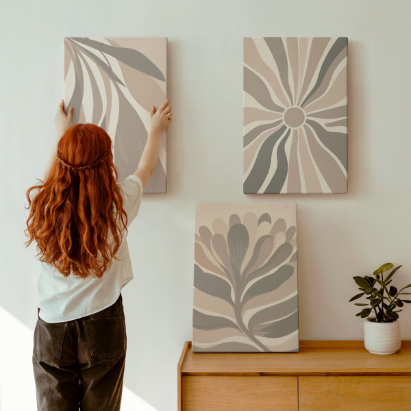 Obraz canvas 3 częściowy Beżowe rośliny | 3x40x60 | Wallfluent