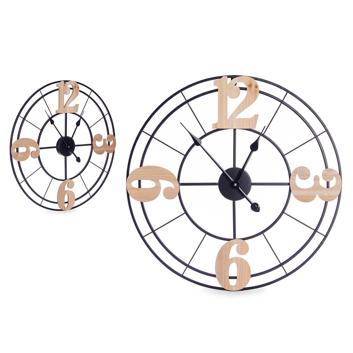 Relógio de parede em metal e mdf preto e bege
