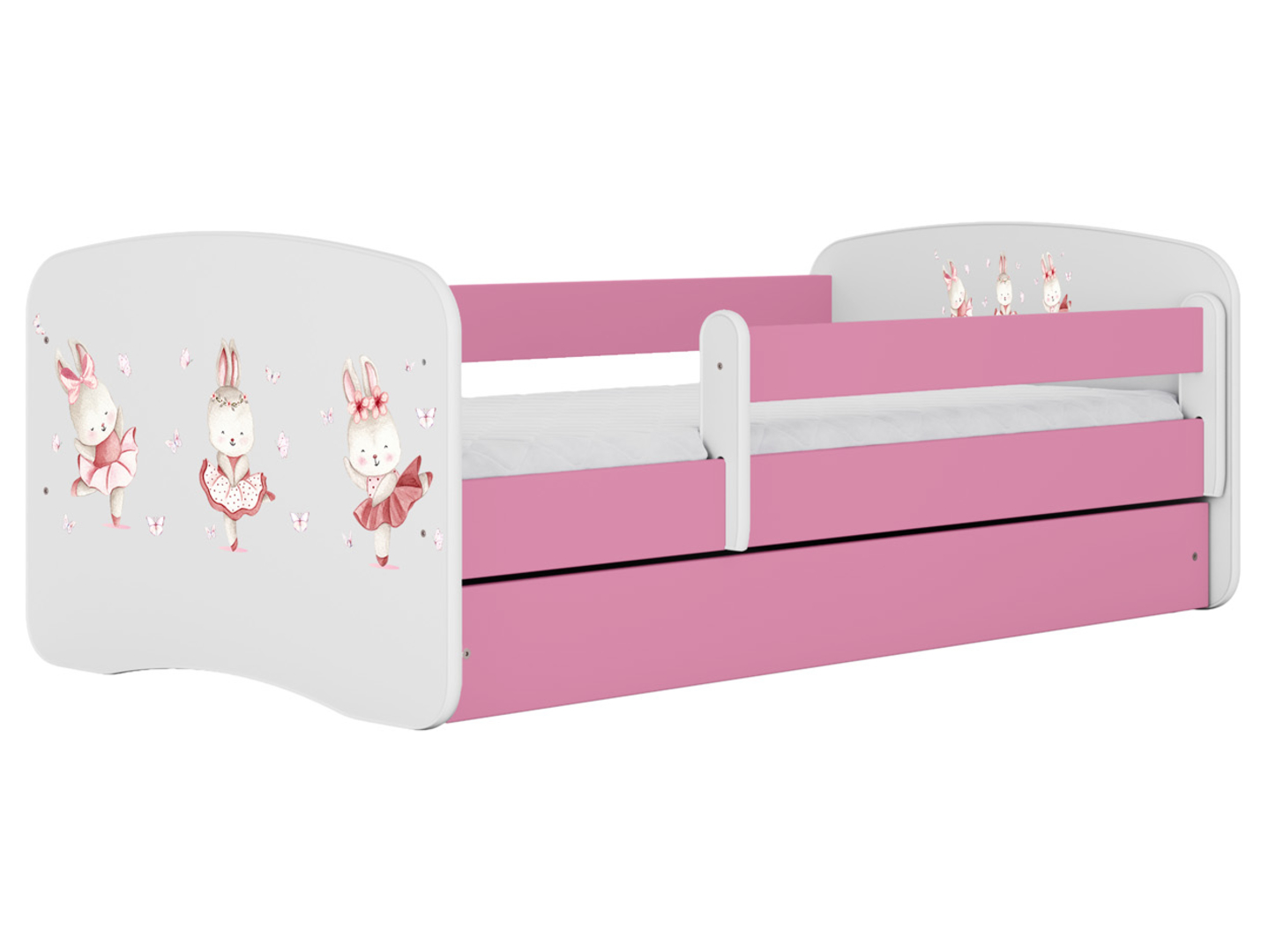 Łóżko Babydreams 140x70 króliczki z szufladą różowe