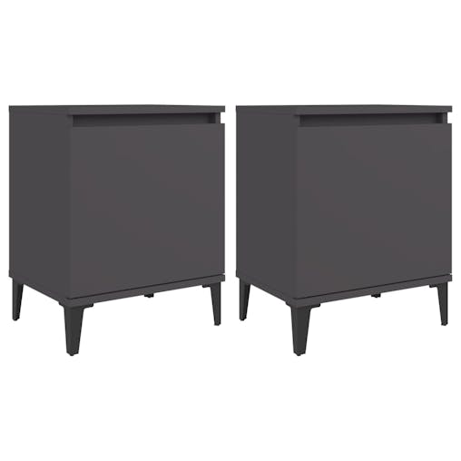 NNEVL Bed Cabinets with Metal Legs 2 pcs Grey 40x30x50 cm