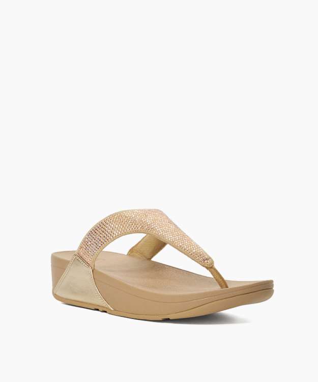 Lulu Crystal Beige - Crystal Embellished Toe-post Sandals