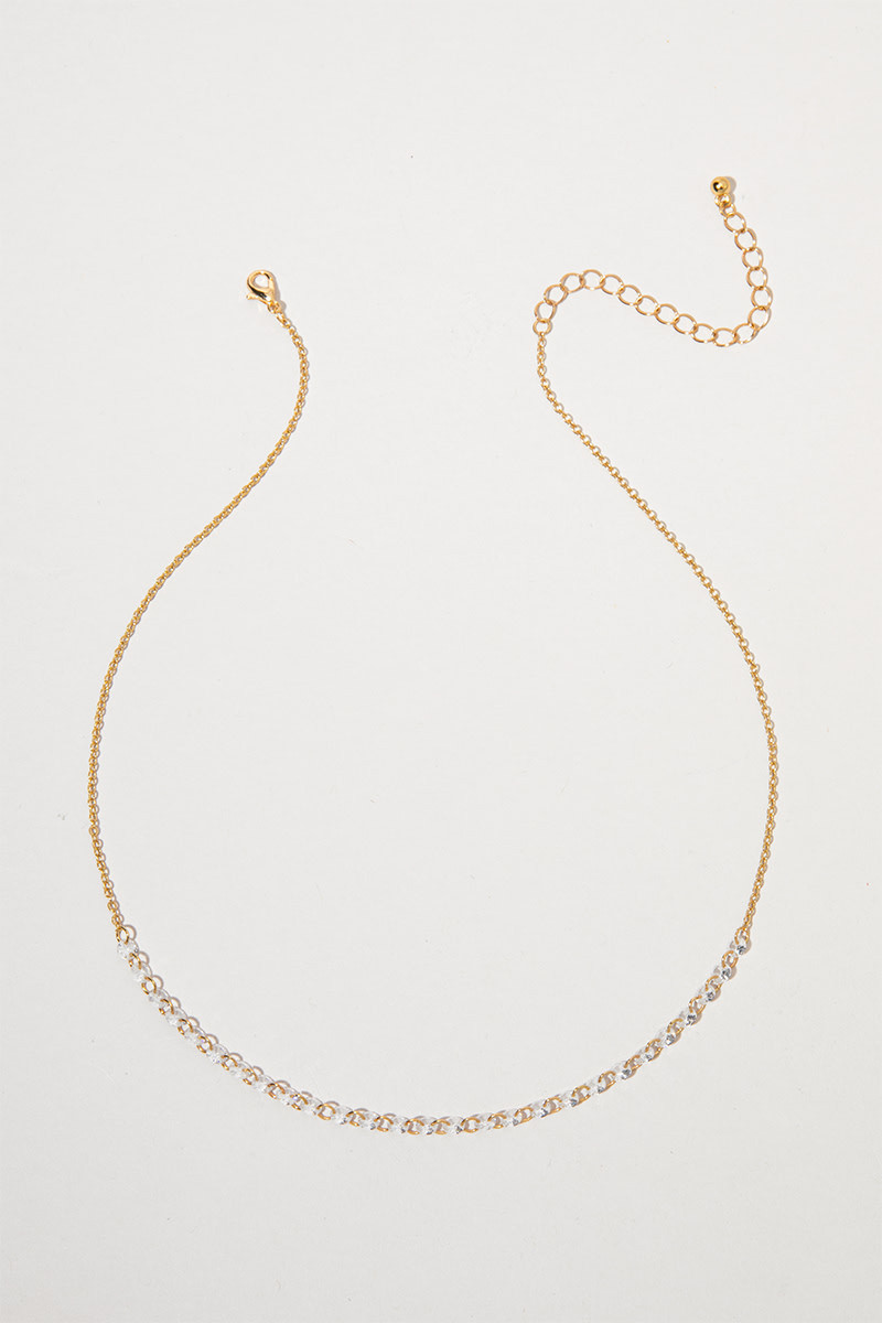 Sally Half Faceted Glass Gold Chain Necklace