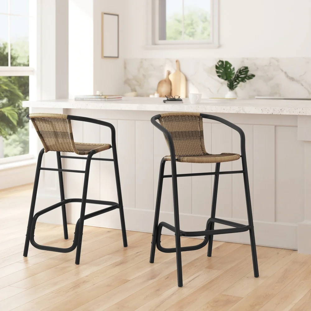 2PK Indoor/Outdoor Rattan Restaurant Barstools