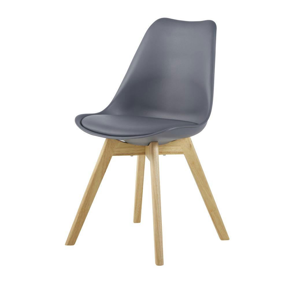 Ice - Chaise style scandinave gris moyen et hévéa