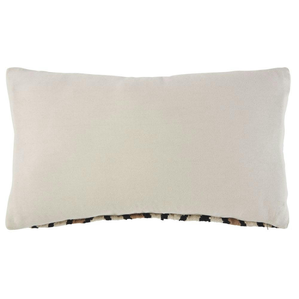 OKO - Coussin en coton écru motifs graphiques noirs et marron 30x60