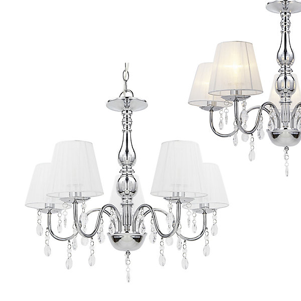 Lustre plafonnier 5xE14 chrome blanc 45 Cm lux.pro