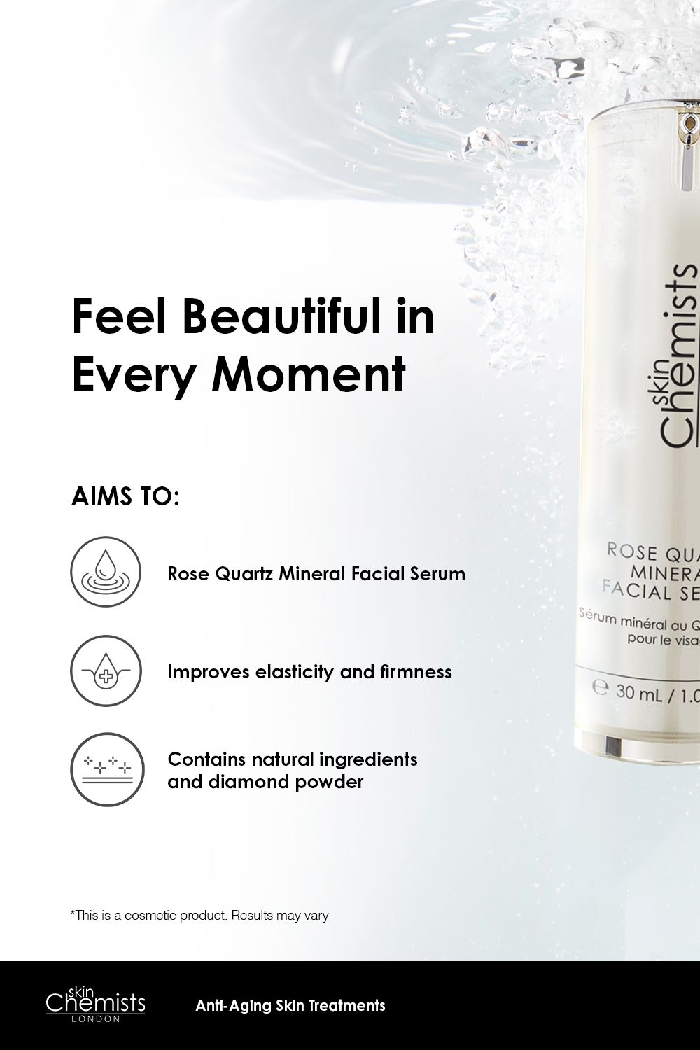 skinChemists professional Anti-Ageing Rose Quartz Mineral Facial Serum 30ml for Hydration and Soothing