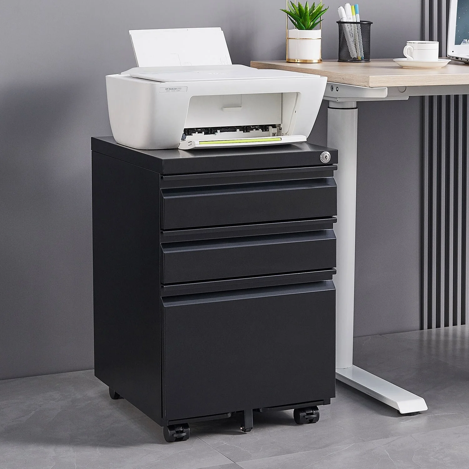3-drawer mobile filing cabinet with lock, office storage filing cabinet of legal/letter size