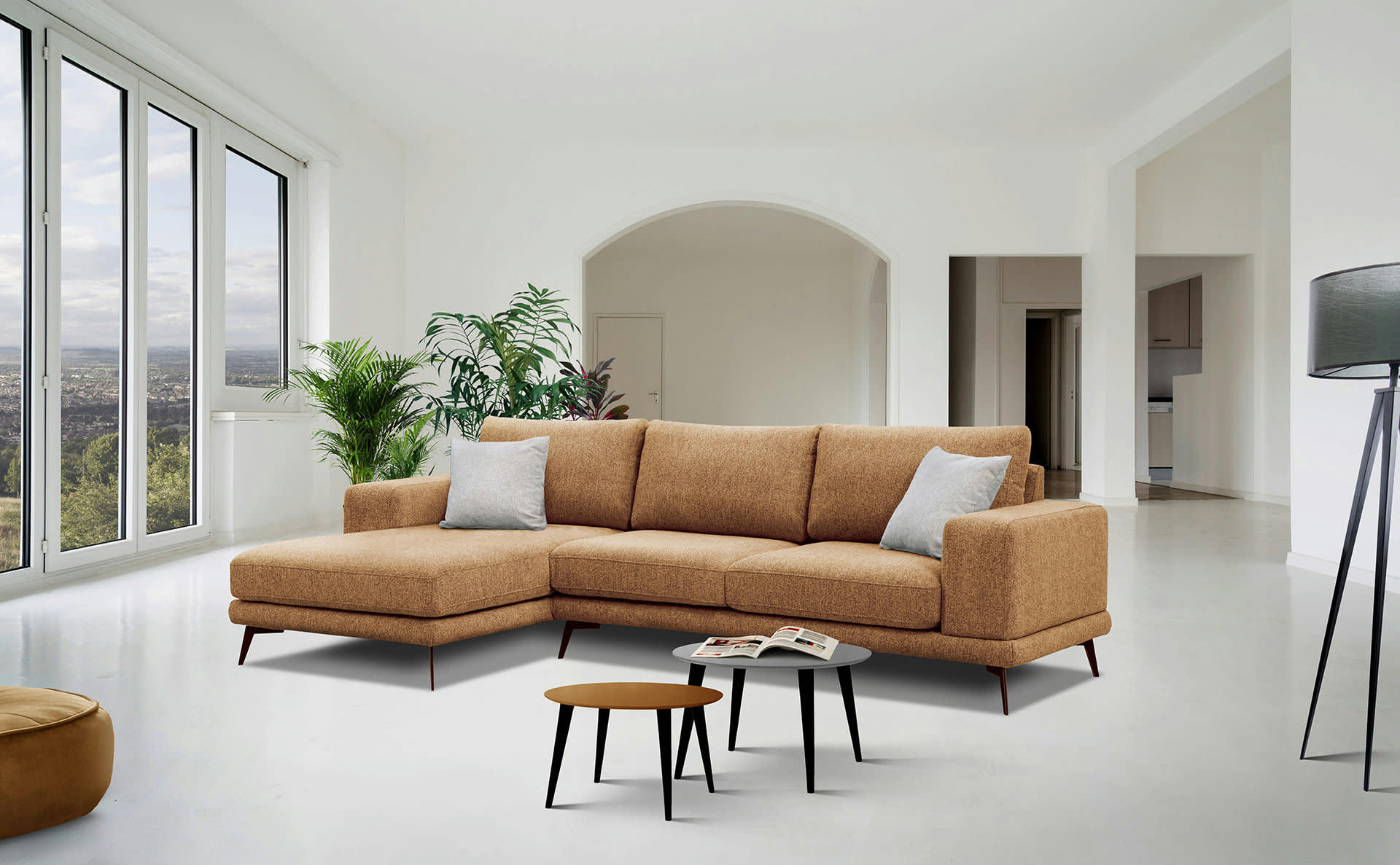 MEDIOLANE - Canapé d'angle gauche 4 places tissu orange