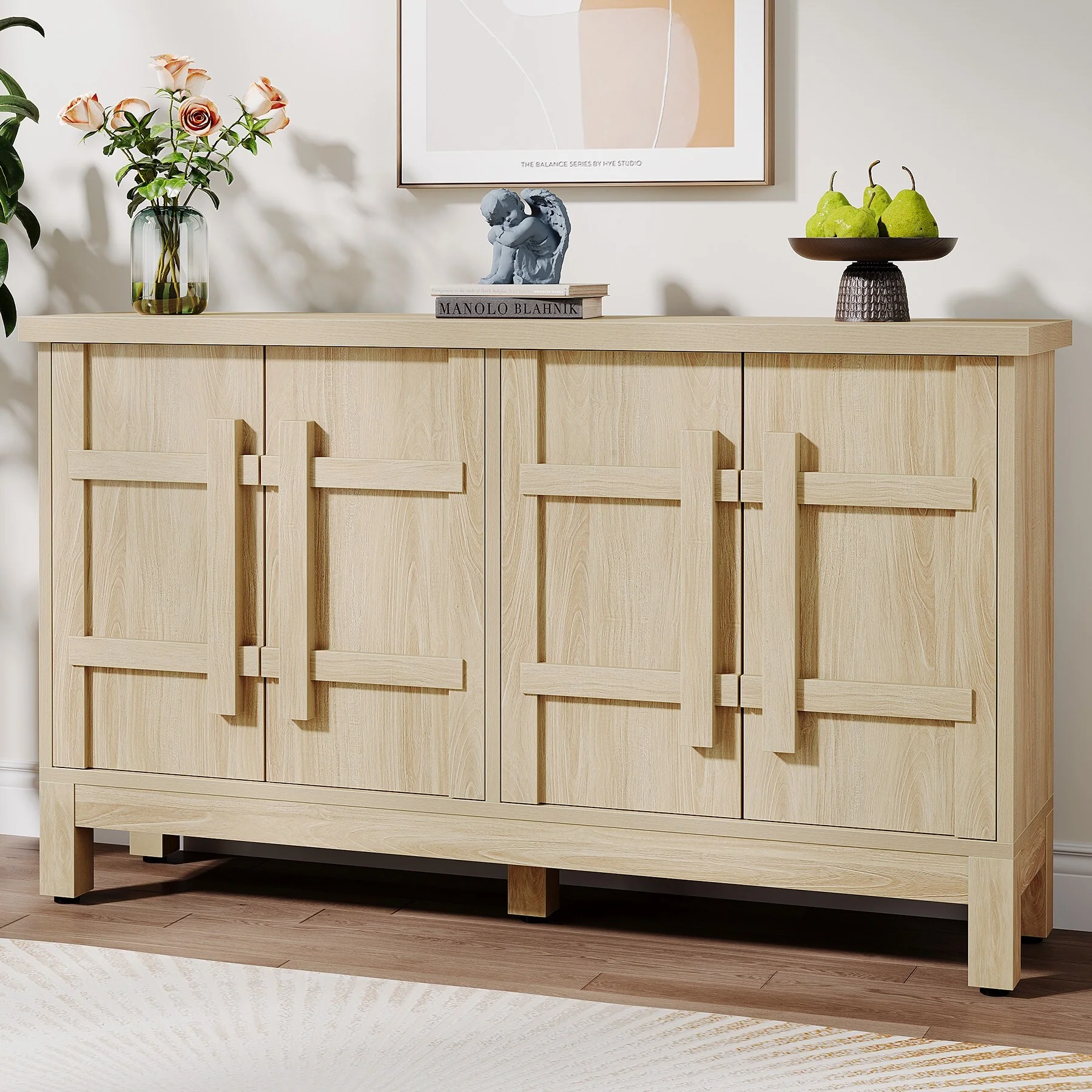 55 Inches Wood Farmhouse Sideboard Buffet Cabinet with Storage