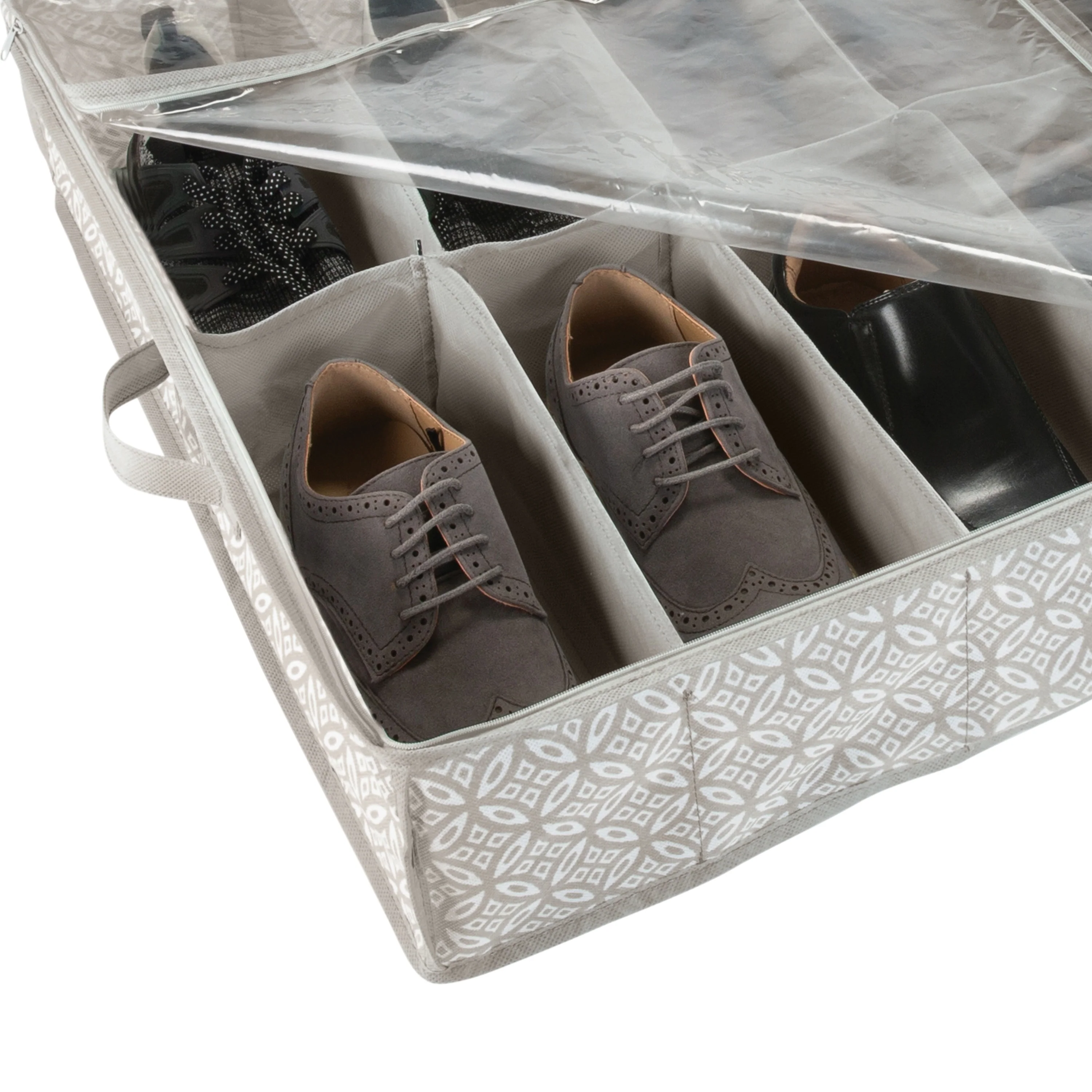 Simplify 12 Pair Boho Print Under the Bed Shoe Storage Bag in Grey - 29.3 x 23.6 x 5.9