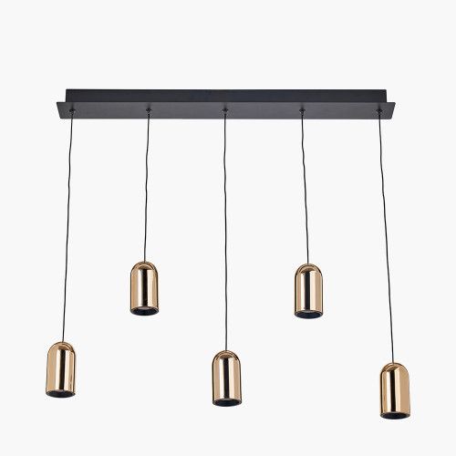 Ruma Black and Rose Gold Metal 5 Drop LED Pendant Ceiling Light