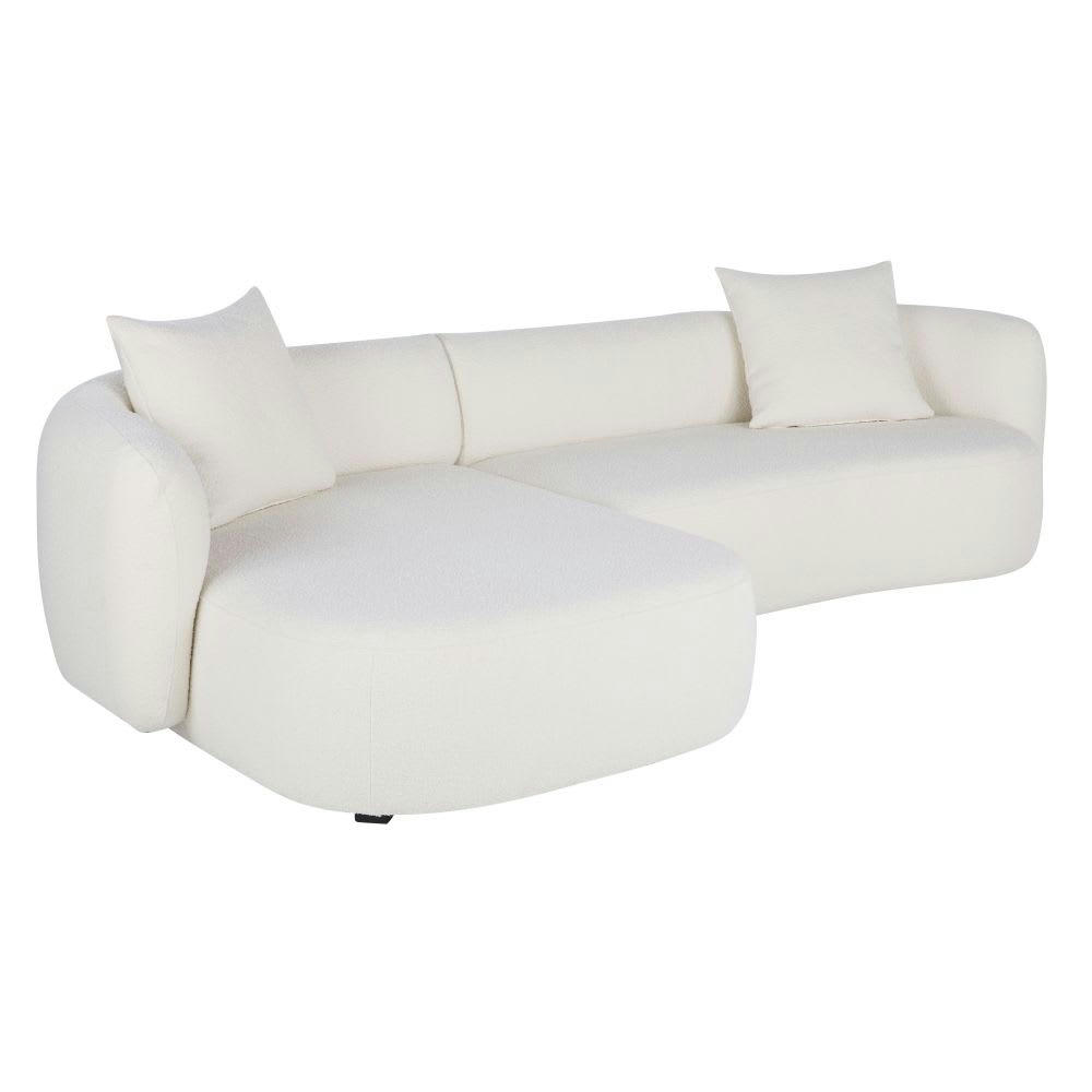 Curve - Canapé d'angle gauche 4/5 places tissu écru effet laine bouclée